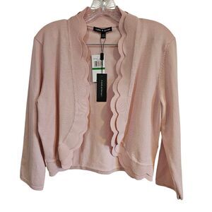 Cable & Gauge Sz Large Pink Cardigan/Sweater Unique Double Scallop Design